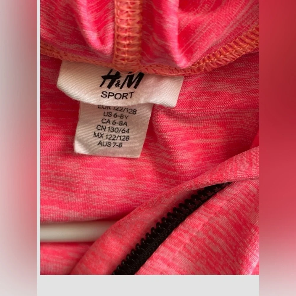 H&M Sport Jacket Youth Girls Hoodie Full Zip Pink/Black 6-8Y Thumb Holes